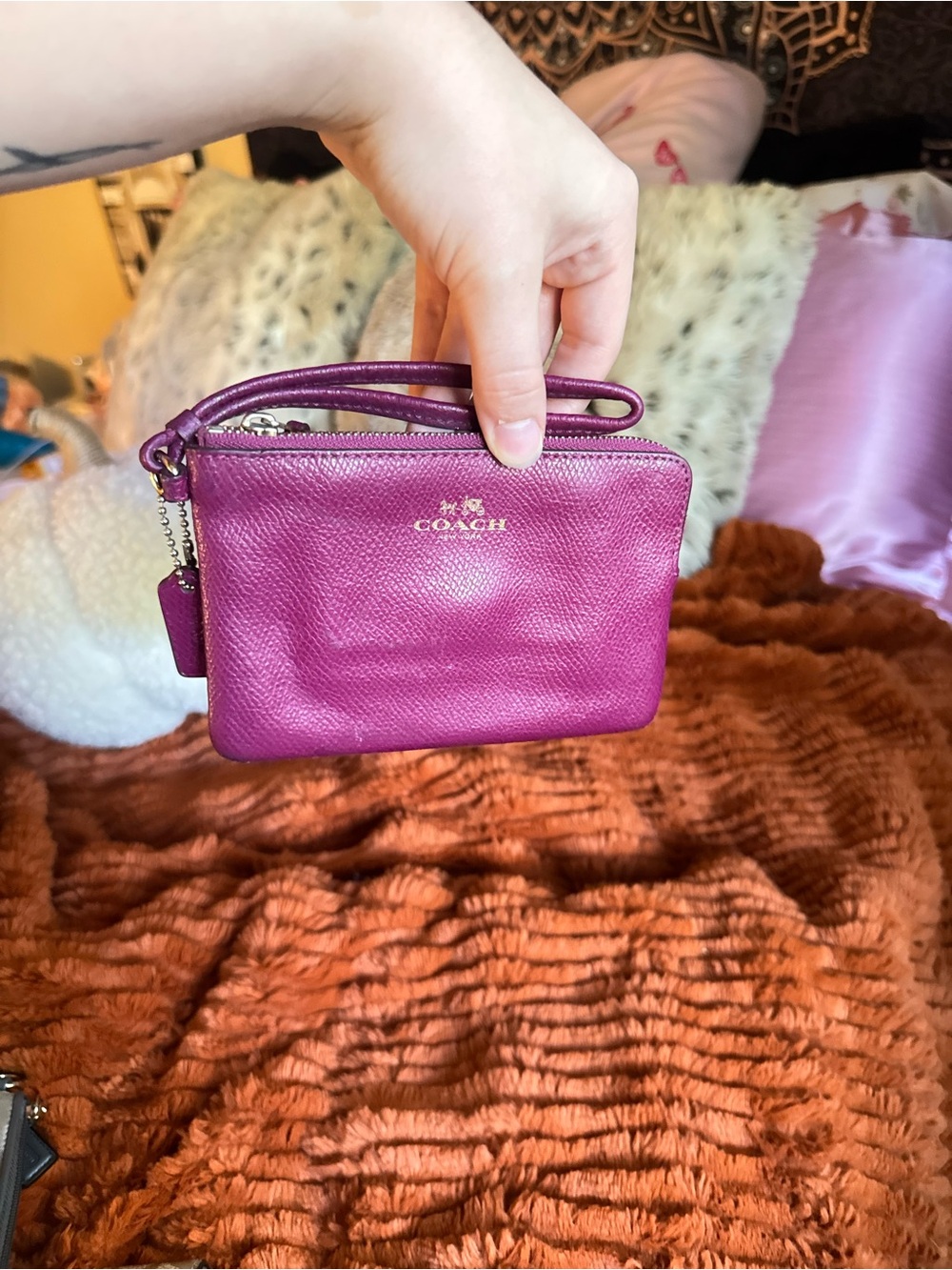 Coach purple leather wristlet